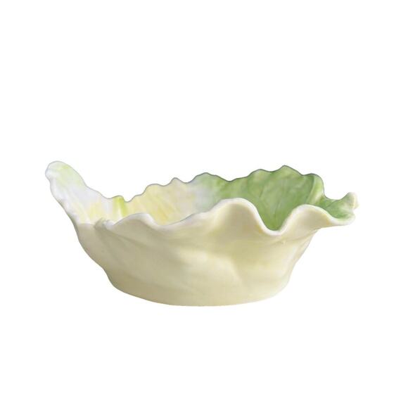 Vintage Cabbage Leaf Serving Bowl Lettuce Green Yellow White Porcelain Mold 128 - Picture 3 of 12